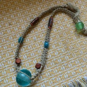 Blue beaded handmade hemp necklaces